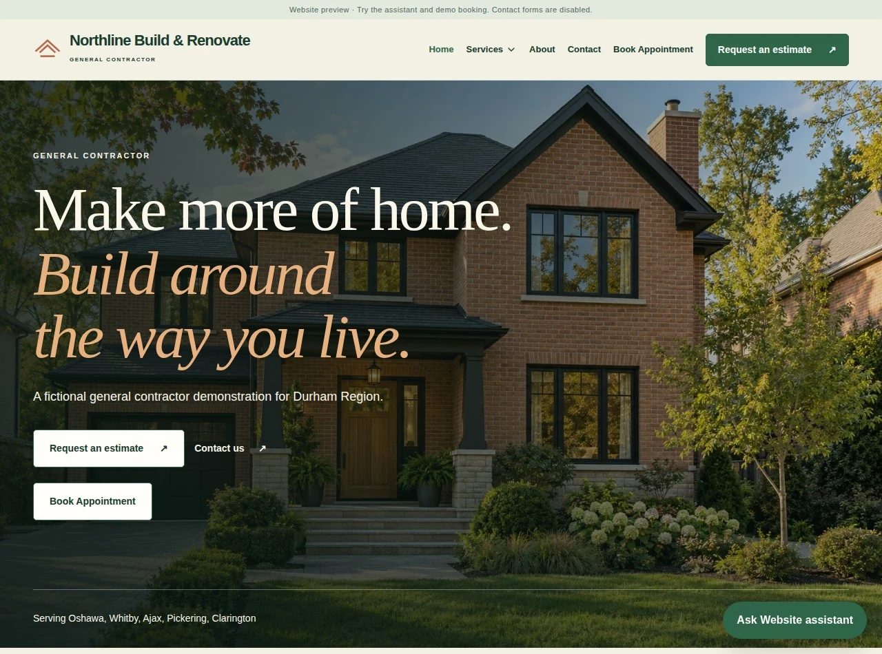 Desktop screenshot of Northline Build & Renovate’s Craftsman Cinematic demo website