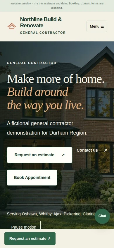 Mobile screenshot of the same Northline Craftsman Cinematic demo website